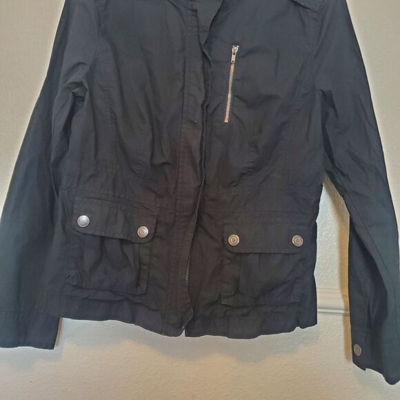 Ann Taylor Utility Jacket Black Full Zip Long Sleeves Womens 10P Multi Pockets - Picture 5 of 12